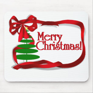 Christmas Tree with Red Ribbon Mouse Pad