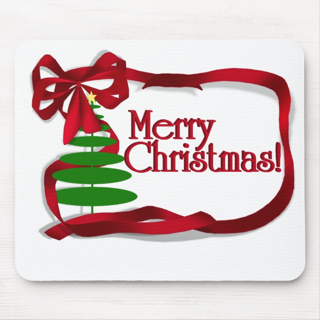 Christmas Tree with Red Ribbon Mouse Pad (Front)