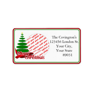 Christmas Tree with Red Ribbon Photo Frame Label