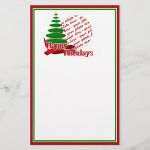 Christmas Tree with Red Ribbon Photo Frame Stationery