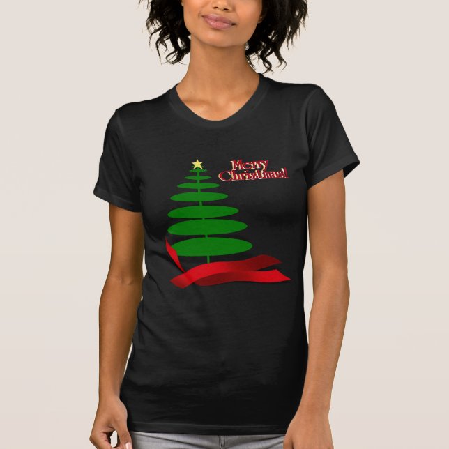 Christmas Tree with Red Ribbon T-Shirt (Front)