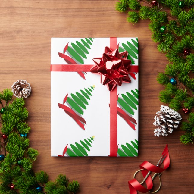 Christmas Tree with Red Ribbon Wrapping Paper (Holiday Gift)