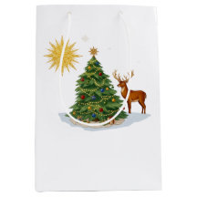 Christmas Tree with Reindeer Gifts and Golden Star