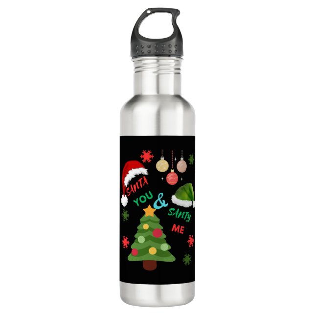 Christmas tree with Santa hat 710 Ml Water Bottle (Front)