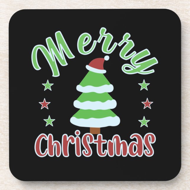 Christmas tree with Santa hat Coaster (Front)