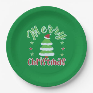 Christmas tree with Santa hat Paper Plate