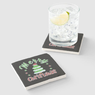 Christmas tree with Santa hat Stone Coaster