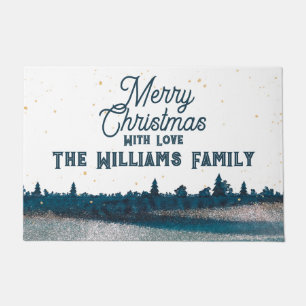 Christmas Tree with Snow Merry Christmas Doormat