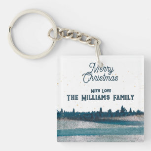 Christmas Tree with Snow Merry Christmas Key Ring