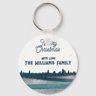 Christmas Tree with Snow Merry Christmas Key Ring
