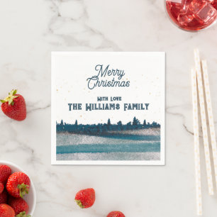 Christmas Tree with Snow Merry Christmas Napkin