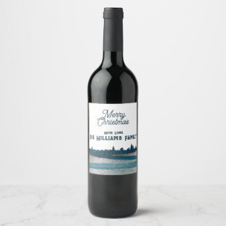 Christmas Tree with Snow Merry Christmas  Wine Label