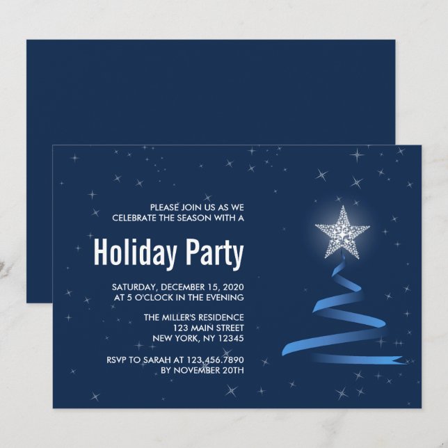 Christmas Tree with Snowflake Holiday Party Invitation (Front/Back)