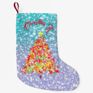 Christmas Tree with Sparkles Snowflakes Small Christmas Stocking