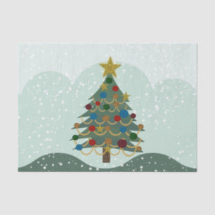 Christmas tree with star, bulbs and snow tissue paper