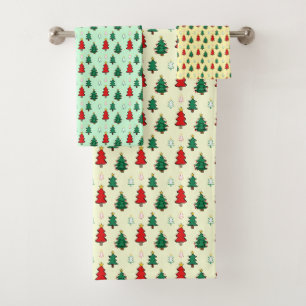 Christmas tree with star topper seamless pattern bath towel set