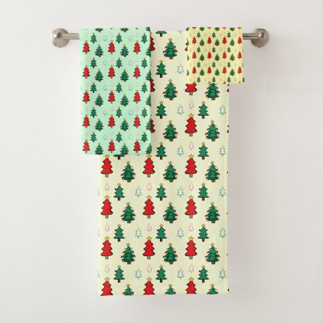 Christmas tree with star topper seamless pattern bath towel set (Insitu)