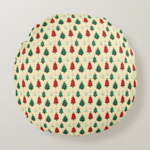 Christmas tree with star topper seamless pattern round cushion