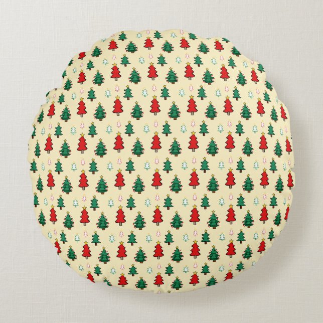 Christmas tree with star topper seamless pattern round cushion (Front)