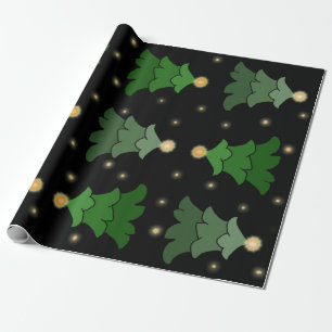 Christmas Tree with Stars on Black Wrapping Paper