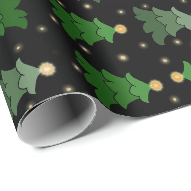 Christmas Tree with Stars on Black Wrapping Paper (Roll Corner)