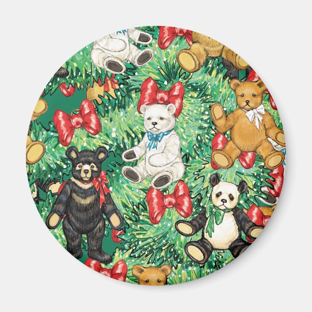 Christmas Tree with Teddy Bear Ornaments Magnet (Front)