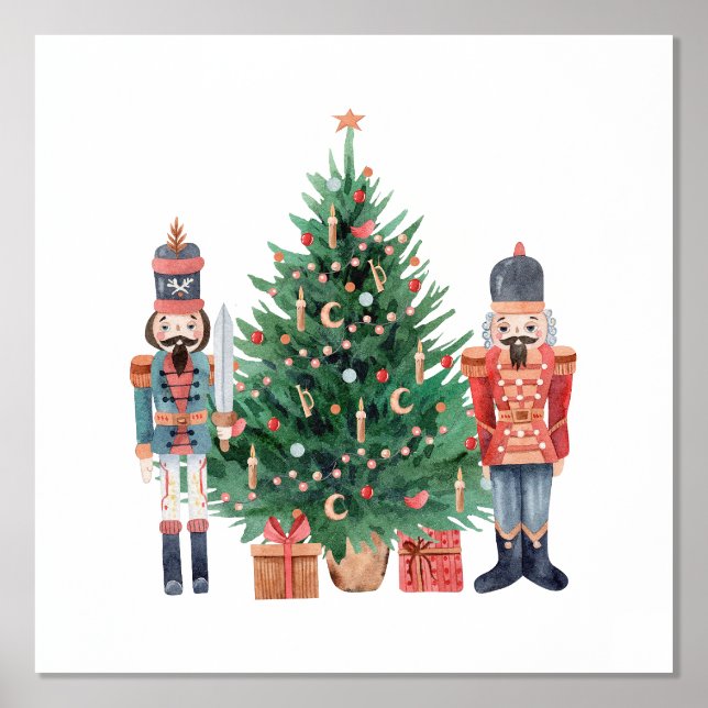 Christmas Tree With Two Colourful Nutcrackers Foil Prints (Front)