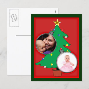 Christmas Tree with Two Ornament Photo Frames Holiday Postcard