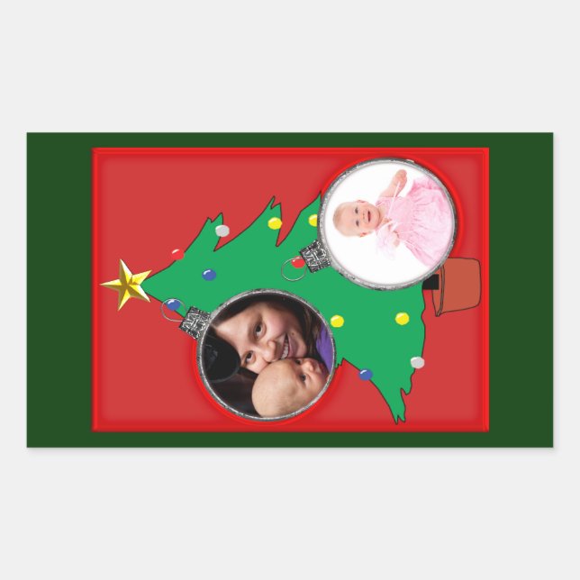 Christmas Tree with Your Photos Rectangular Sticker (Front)