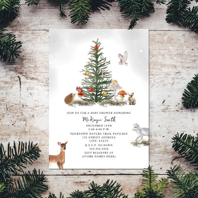 Christmas Tree Woodland Animals Baby Shower Invitation (Creator Uploaded)