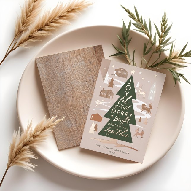 Christmas Tree Woodland Animals & Cosy Village Foil Holiday Card (Christmas Tree Woodland Animals & Cozy Village Foil Holiday Card)