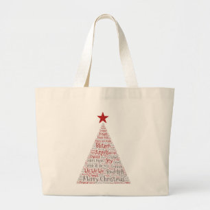 Christmas Tree Word Art with Red Star Large Tote Bag
