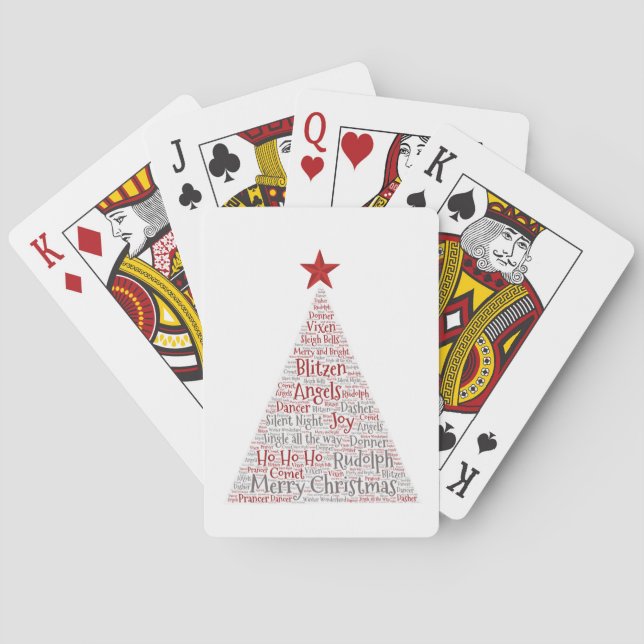 Christmas Tree Word Art with Red Star Playing Cards (Back)