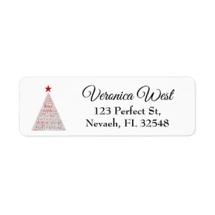 Christmas Tree Word Art with Red Star Return Address Label