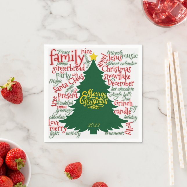 Christmas tree word cloud red green Gift  Napkin (Insitu)