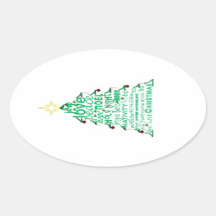 Christmas Tree Words Oval Sticker