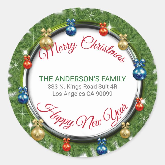 Christmas Tree Wreath And Christmas Ball Classic Round Sticker (Front)