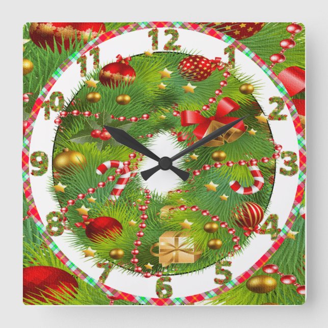 christmas tree wreath clock with cute decorations (Front)