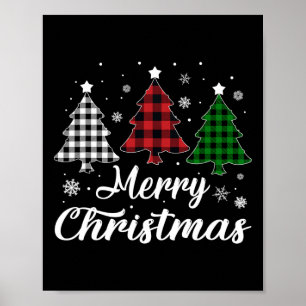 Christmas Tree Xmas Buffalo Plaid Red White Green  Poster