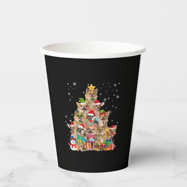 Christmas Tree Xmas Lights Chihuahua Classic T-Shi Paper Cups (Front)