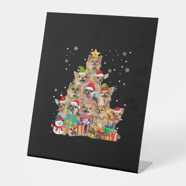 Christmas Tree Xmas Lights Chihuahua Classic T-Shi Pedestal Sign (Front)