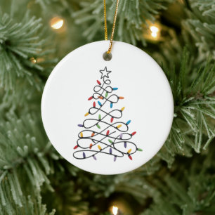 Christmas Tree Xmas Lights Party Holiday  Ceramic Ornament