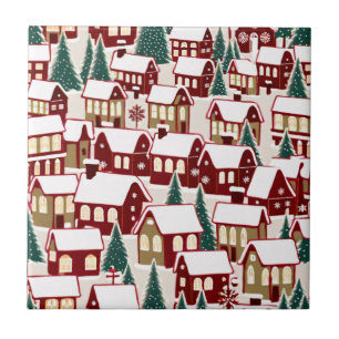 Christmas tree Xmas village snowing pic  Ceramic Tile