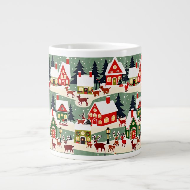 Christmas tree Xmas village snowing pic Large Coffee Mug (Front)