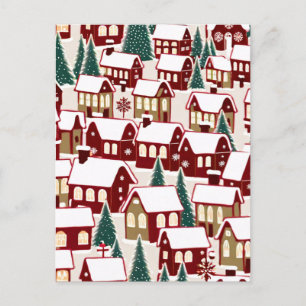 Christmas tree Xmas village snowing pic Postcard