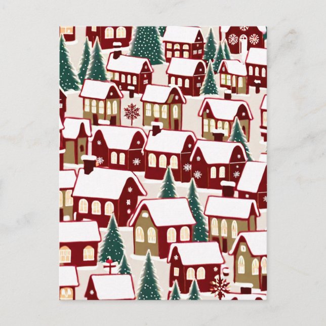 Christmas tree Xmas village snowing pic  Postcard (Front)