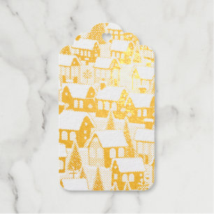 Christmas tree Xmas village snowing pic RSVP Card Gift Tags