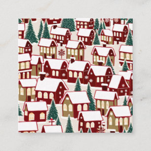 Christmas tree Xmas village snowing pic  Square Business Card