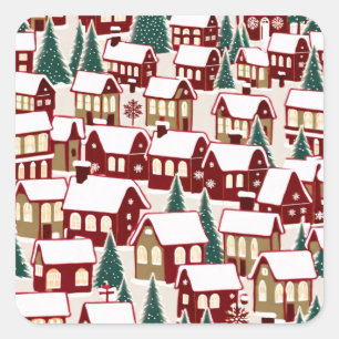 Christmas tree Xmas village snowing pic  Square Sticker