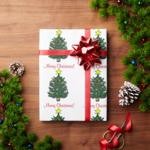 Christmas Tree Yellow Star Gingerbread Man Wrapping Paper